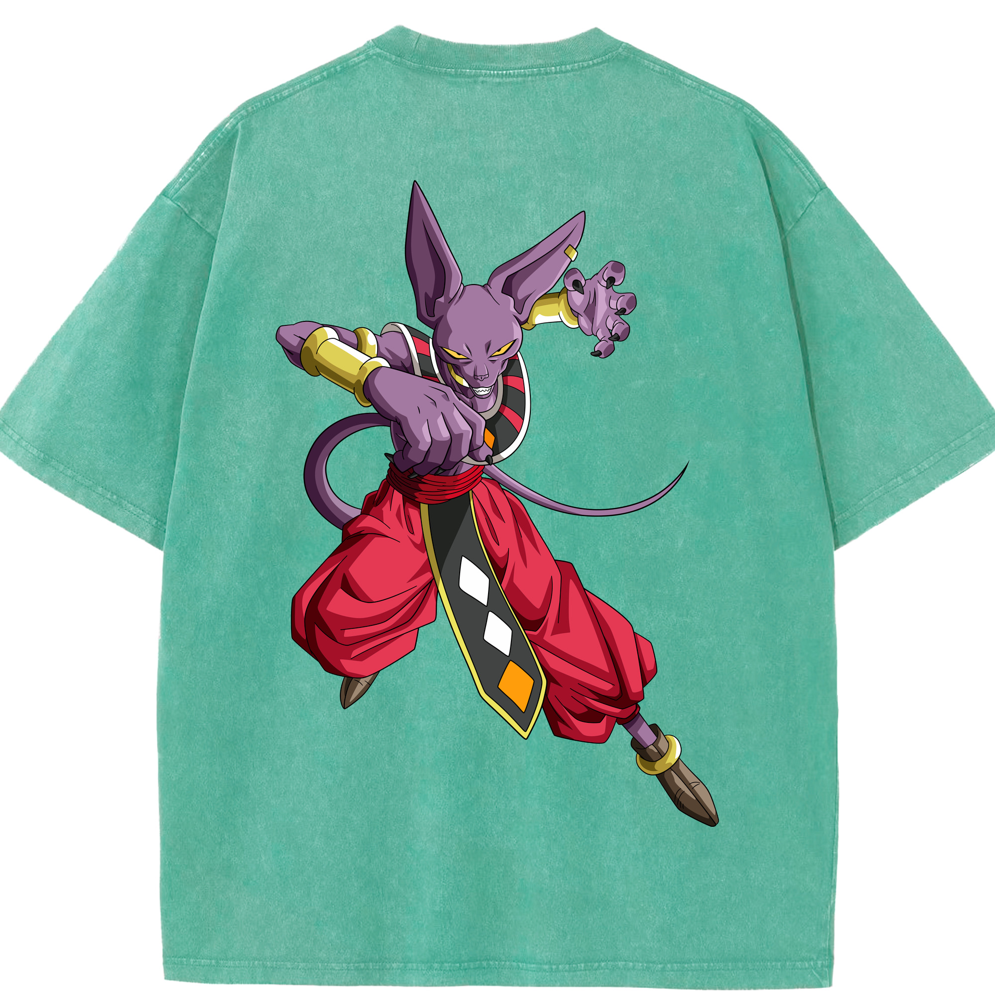 （画像用） ドラゴンボール ビルス 破壊神ビルス DRAGON BALL Beerus Birusu 綿100% ヴィンテージ風 半袖Tシャツ（背面プリント）